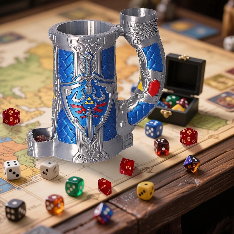 Luazuri Store Dice Tower Mug, Dice Rolling Tower, Comes with 7 PCS Dice Set, Suitable for DND Dungeons and Dragons, Tabletop Games, Available As Drink Holder, D&D Gifts, DND Accessories (Blue-Gray) - Image 5